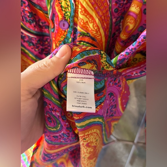 Trina Turk Silk Baggy Bright Colorful Floral 3/4 Length Sleeve Boho Top Loose Sm - Picture 7 of 7